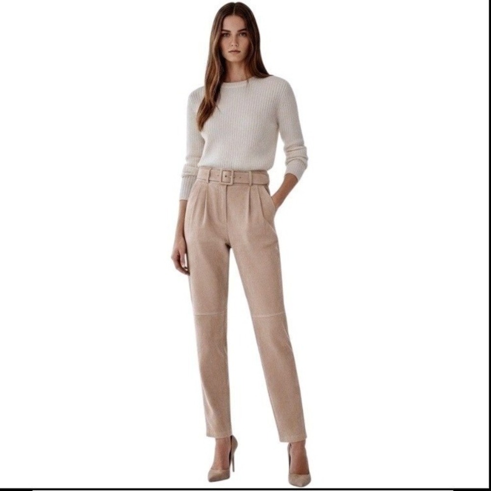 Ralph Lauren Collection Purple Label Rogers Lamb Suede Pants Beige Italy 10 NWOT